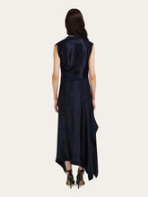 Ferragamo Navy Asymmetric Draped Dress