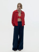 ESCVDO Red Solar Hand-Knitted Cotton Cardigan