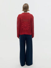 ESCVDO Red Solar Hand-Knitted Cotton Cardigan