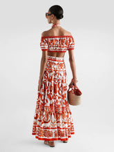 Dolce & Gabbana Orange Majolica Print Cotton Maxi Skirt