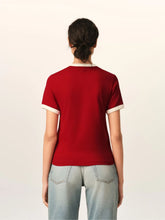 Ami Paris Ruby Red Contrast Cotton T-Shirt