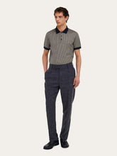 Ferragamo Navy Micro Check Silk Polo