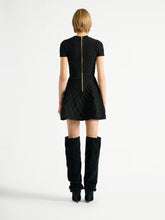 Balmain Black Quilted Knit Flared Mini Dress