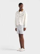 Prada White Old Denim Jacket with Leather Collar