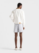Prada White Old Denim Jacket with Leather Collar