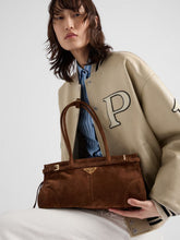 Prada Cocoa Brown Bonnie Medium Suede Handbag