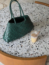 Dragon Diffusion Santa Croce Small Handwoven Forest Green Leather Tote