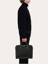 Ferragamo Black Hammered Leather Gancini Briefcase