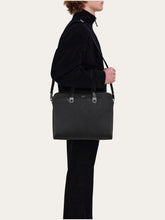 Ferragamo Black Hammered Leather Gancini Briefcase