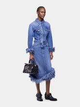 Rabanne Light Blue Denim Midi Skirt with Fringe