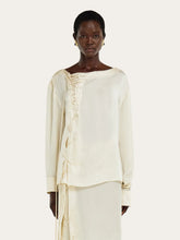 Ferragamo Parchment Satin Blouse with String Ties