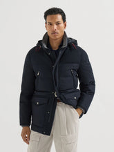 Brunello Cucinelli Blue Bonded Wool Flannel Down Parka