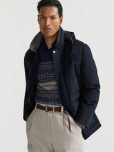Brunello Cucinelli Blue Bonded Wool Flannel Down Parka