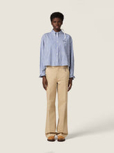 Miu Miu Blue Striped Cotton Shirt with Thread Embroidery