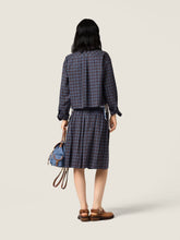 Miu Miu Blue and Cacao Embroidered Cotton Check Shirt