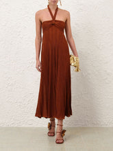 Zimmermann Metallic Tan Indra Halter Maxi Dress