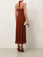 Zimmermann Metallic Tan Indra Halter Maxi Dress