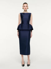 Roland Mouret Navy Sleeveless Peplum Column Midi Dress