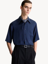 Saint Laurent Prussian Blue Diamond Silk Jacquard Shirt