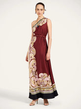 La DoubleJ Kells Swirl Burgundy Silk Roy Maxi Dress