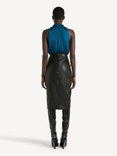Balmain Black Draped Lambskin Midi Skirt