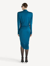 Balmain Blue Draped Flowing Jersey Midi Dress