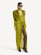 Balmain Green Draped Silk Charmeuse Maxi Dress