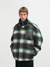 Balenciaga Dark Green and Black Check Cocoon Wool Jacket