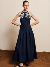 Alémais Ink Blue Dillon Appliqué Halter Gown