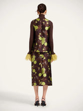 La DoubleJ Devon Brown Floral Silk Jacquard Pencil Skirt