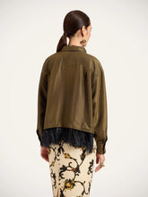 La DoubleJ Moss Green La Scala Silk Feather-Trim Shirt