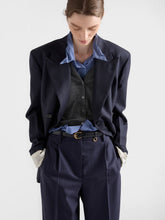 Prada Blue Straight-Leg Wool Trousers with Leather Belt