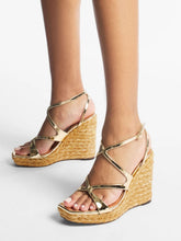 Jimmy Choo Gold Ayla Raffia Wedge Sandals