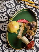 Les Ottomans Green Hand-Painted Iron Tray with Mushroom