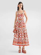 Dolce & Gabbana Orange Majolica-Print Long Poplin Dress