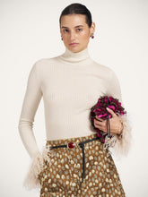 La DoubleJ White Feather-Trim Ribbed Cashmere High-Neck Top