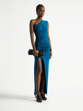 Balmain Blue One-Shoulder Draped Maxi Dress