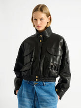 Balmain Black Lambskin Cropped Bomber Jacket