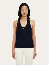 Ferragamo Navy Blue Knitted Racer Back Top