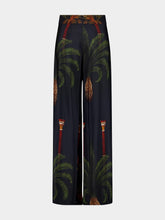 Johanna Ortiz Navy Wide-Leg Mystic Motif Silk Pants
