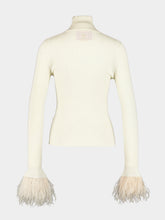 La DoubleJ White Feather-Trim Ribbed Cashmere High-Neck Top