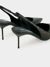Paris Texas Green Noir Lidia 70 Python-Print Slingback Pumps