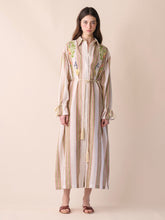 Paula Almandine Linen Striped Dress With Embroideries