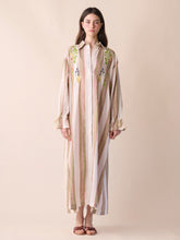 Paula Almandine Linen Striped Dress With Embroideries