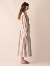 Paula Almandine Linen Striped Dress With Embroideries