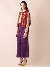 Paula Cassiopeia Embroidered Suede Vest with Fringes