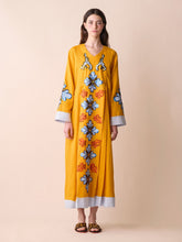 Paula Crystal Linen Embroidered Maxi Dress