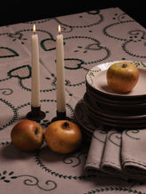 House of Capricorn Hand-Embroidered Viana Beige Linen with Green Embroidery Tablecloth and Napkin Set