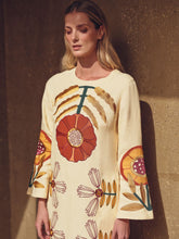 Paula Shirley Vanilla Custard Embroidered Linen A-Line Dress