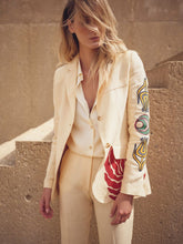 Paula Paula Vanilla Custard Linen Blazer with Embroidered Patches
